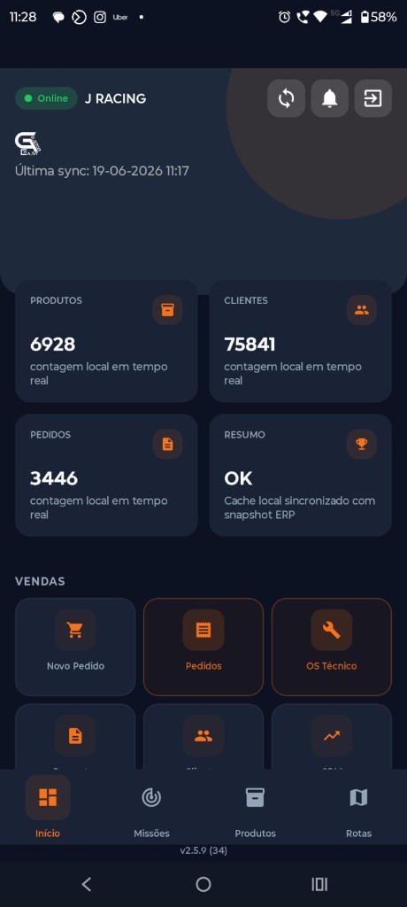 Tela real do App Mobile Gestor Easy — dashboard de vendas e pedidos