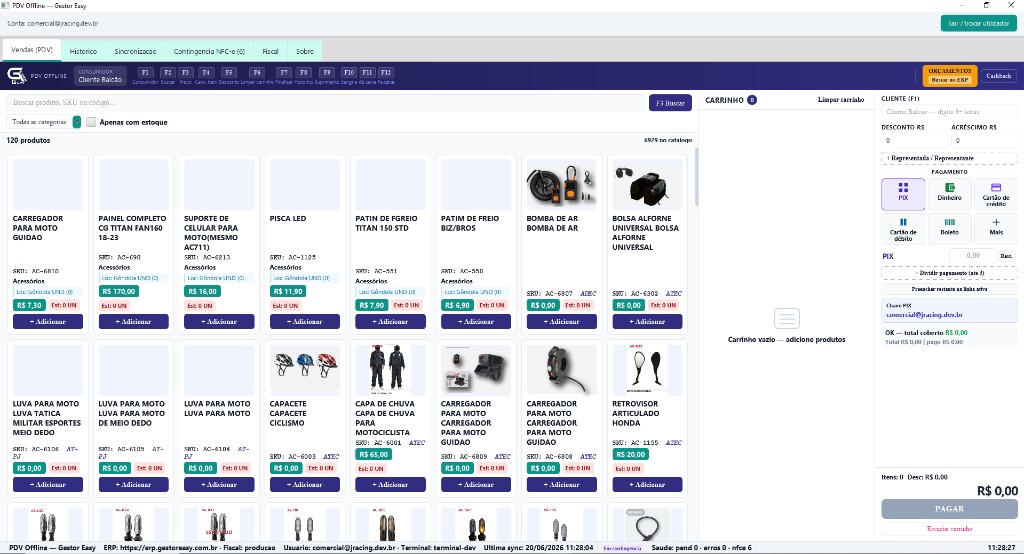 Tela real do PDV Offline Gestor Easy — vendas de moto peças no balcão