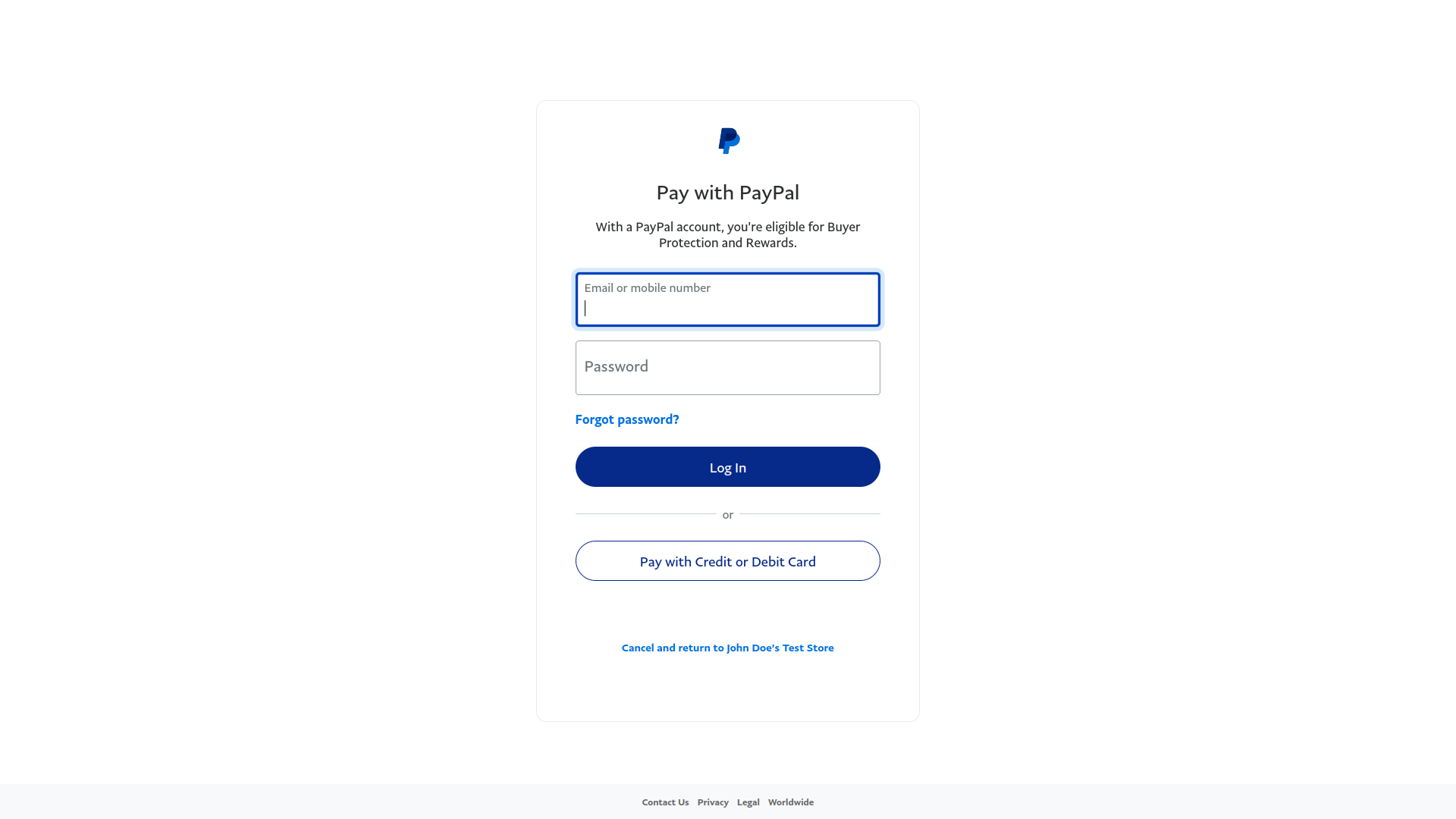 Visual do módulo Paypal